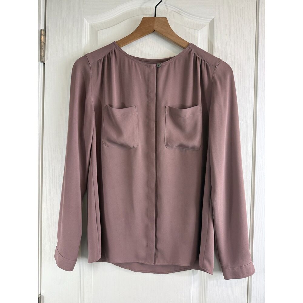 LOFT Women's Long Sleeve Button Front Blouse Dusty Mauve Polyester Size XS